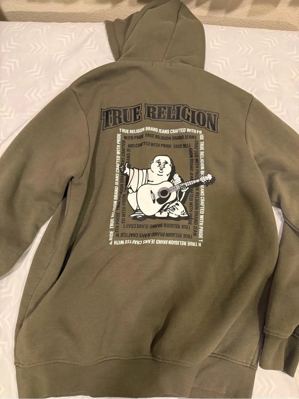 True Religion Olive Green Zip-Up Hoodie Sweater